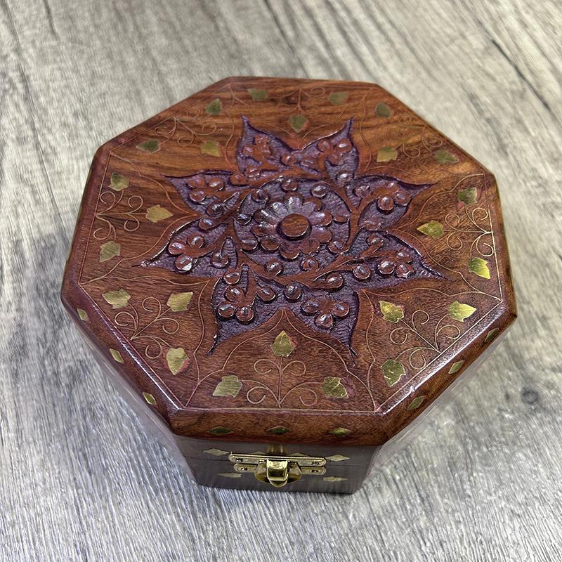 Caja de madera octogonal talla - Indian Jewelry Watches reseña y precio