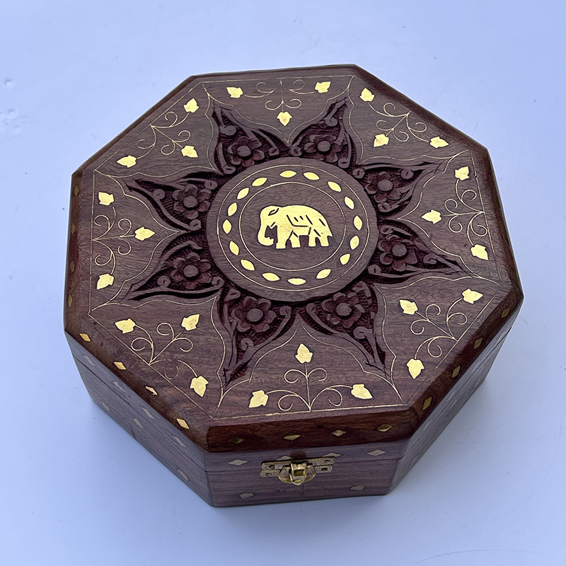 Caja de madera octogonal talla - Indian Jewelry Watches reseña y precio